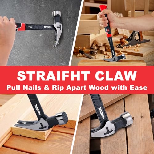20 oz Heavy Duty One-piece Forged Hammer, Straight Claw Hammer with Magnetic Nail Holder, Rip Claw Hammer with Milled Face & Shock-Absorbing Reduction Grip - style: 20 oz Claw Hammer