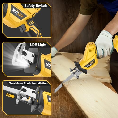 Cordless Reciprocating Saw, Electric Saw with Battery and Charger, 20V Battery Power Saws, 0-3500 SPM Variable Speed, Tool-Free Change, 4 PCS Blades for Wood PVC Metal Pipe Tree Cutting, 2 Batteries - style: 2 Batteries