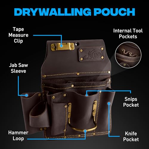 Ox Pro Drywall Tool Belt - 22-Pocket Leather Tool Belt Pouches - Made of Oil-Tanned Leather with Double-Stitching and Steel Rivets - OX-P263804 - color: Drywall Belt, size: Large