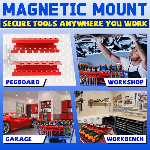 ULIBERMAGNET Magnetic Screwdriver Holder,Magnetic Wrench Holder,Heavy Duty Red Metal Hand Tool Storage Organizer,Set of 2 Magnetic Mount Tool Holder for Garage,Workbench,Tool Cart,PegBoard - style: Red Magnetic Screwdriver Wrench Organizer