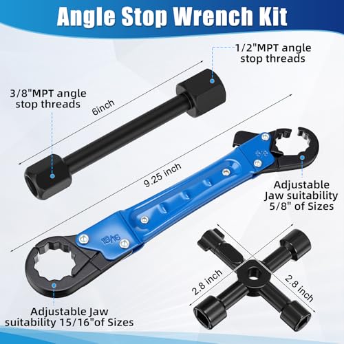 5 Pcs Angle Stop Wrench Kit Plumbing Tool, Compression Sleeve Puller for 1/2" Compression Fitting Ferrule Puller Removal Tool for 1/2" Copper Tubing 4-way Multi-functional Utility Key(Blue) - color: Blue