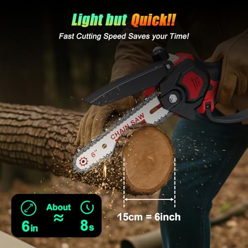 6 Inch Mini Chainsaw Cordless, 24V Battery Powered Chain Saw - color: Red