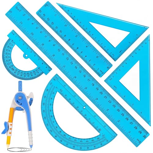 Zonon 7 Pcs Geometry Math Set with Compass Protractor Rulers, Blue - color: Blue
