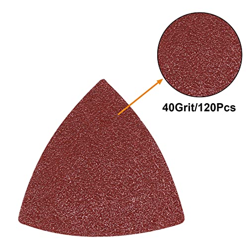 120 Pcs Triangle Sanding Pads, 40 Grits Detail Sander Sandpaper Hook and Loop Sanding Sheet,3-1/8"(80mm) Triangular Sandpaper for 3-1/8" Oscillating Multi Tool, No Holes - size: 40 Grit, style: No Hole