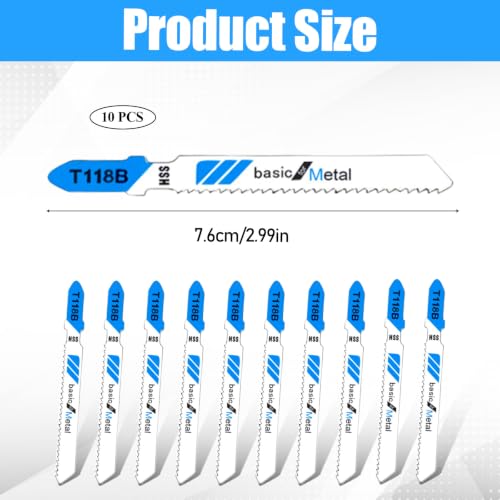 10 Pcs Jigsaw Blades for Metal 3 Inch T118B Jig Saw Blades Basic for Metal T Shank Jigsaw Replacement Blade - style: T118B