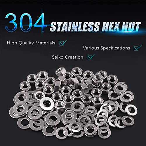 Swpeet 90Pcs SAE 304 Stainless Steel 5/16-18" Hex Nuts and #5/16 Flat Washers with #5/16 Split Lock Washers Assortment Kit, Coarse Thread Hexagon Nut for Home Automotive Shop Use - size: #5/16-18 Hex Nuts & Washers