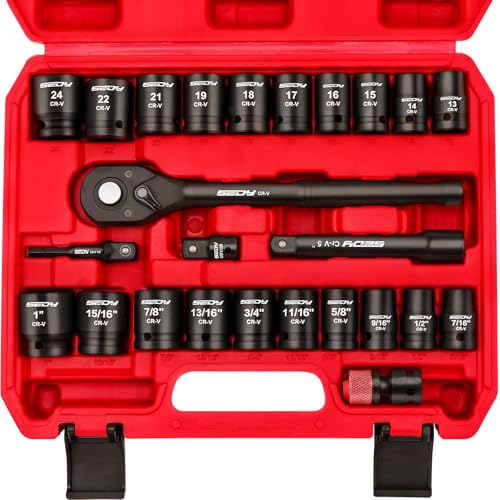 1/2" Drive Socket Wrench Set: 25-Piece SAE & Metric Impact Socket Ratchet Wrench Tool Set Socket Assortment with Storage Box for Repair Mechanic Garage - style: 1/2"Drive (25 PCS)