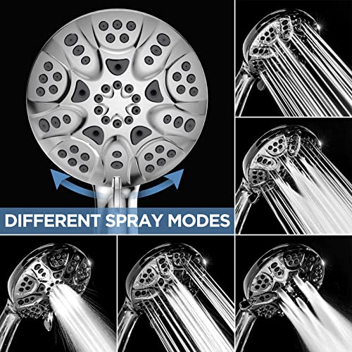 6-Mode High Pressure Handheld Shower Head Set, Consumer Reports Recommended HOPOPRO High Flow Hand Held Showerhead with 59 Inch Hose Bracket Teflon Tape Rubber Washers - color: Luxury Chrome, style: 6 Modes