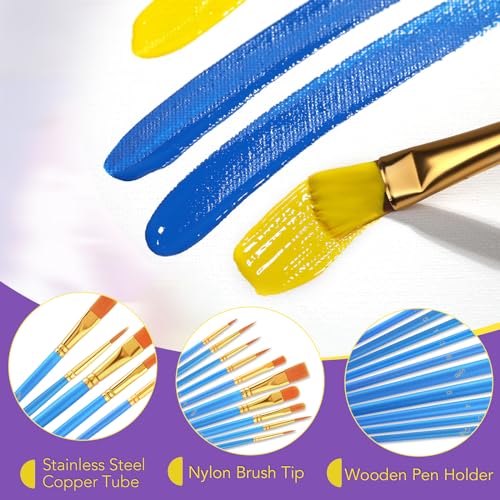 AROIC Acrylic Paint Brush Set, 24pack/240pcs Nylon Hair Paint Brushes - size: 240pcs-blue