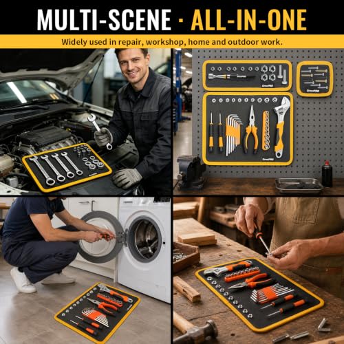 GRENPRO Magnetic Tool Mat, 4-Pack, Telescoping Pickup Tool, Parts Organizer - color: black-4pc