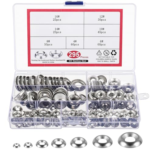Yaocom 295 Pcs Stainless Steel Countersunk Cup Washers Silver Finish - color: Silver