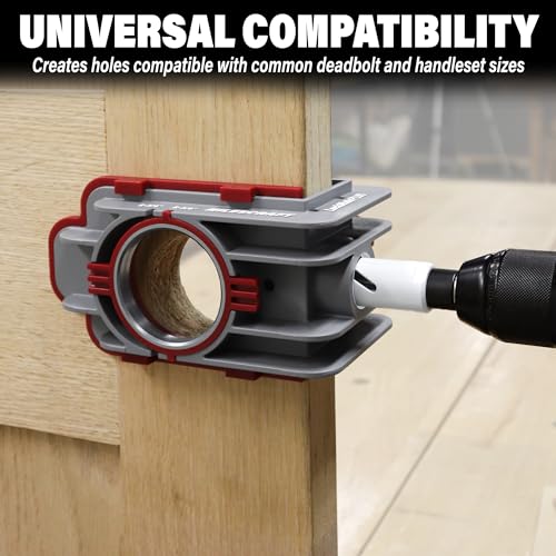 Milescraft 1338 Lock Mate PLUS – Self Clamping, Professional Door Lock Installation Kit, Door Lock Jig for Wood/Metal Doors with 1-3/8” and 1-3/4” Thickness. Bi-Metal Cobalt Hole Saws Included
