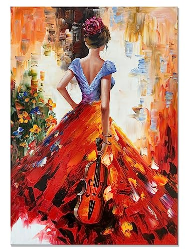 zoinart Hand Painted Abstract Vertical Canvas Wall Art 28x40 Inches Musical Girl Modern 3D Wall Paintings Framed Contemporary Art for Home Decorations Wall Decor Ready to Hang - color: YH-R101