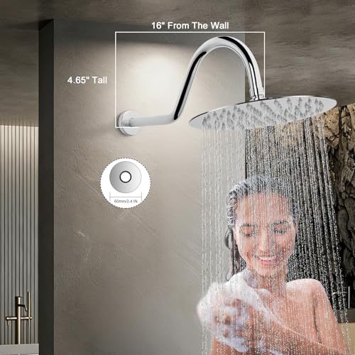 NearMoon Shower Extension Arm with Flange - S Shaped High Arc Gooseneck Long Shower Extender Pipe, Perfect for Rainfall Shower Head - Bathroom Accessory,16 Inch (Chrome Finish) - color: Chrome Finish