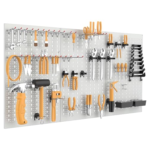 WALMANN Metal Pegboard, Tool Organizer Boards with Hooks, 24x48 in - color: Grey