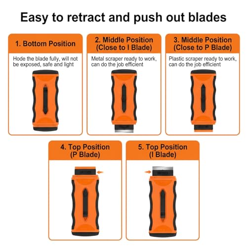 Mister Rui 2 Pack Razor Scraper, 20 Blades, Retractable, Multi-Surface - color: 2 Retractable Orange