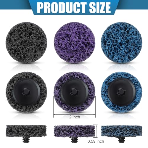 Macarrie 150 Pcs 2 Inch Surface Conditioning Sanding Discs, Diamond | Quick Change Fine Medium Coarse Sanding Pads Die Grinder Accessories for Surface Strip Grind Polish Burr Finish - color: black,blue,purple