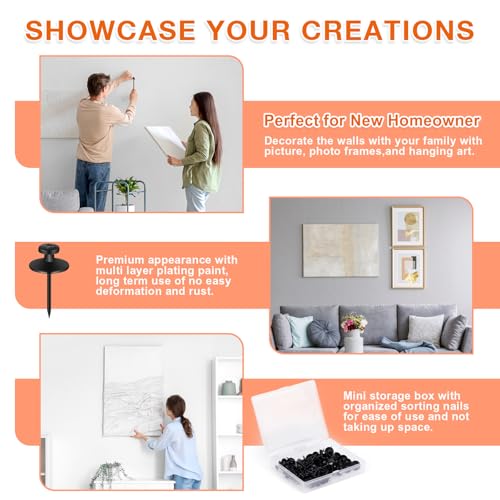 50 PCS Push Pins Picture Hangers Wall Hooks, Double Headed Thumb Tacks Without Nails, Renter Friendly Decor Thumbtacks for Tapestry Frame Art Photos (Black) - style: BLACK