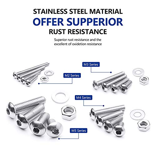 NINDEJIN 880 PCS M2 M3 M4 M5 Hex Socket Button Head Screws Bolts Nuts Kit - size: 880 Hex Round Head Socket Screws Nuts