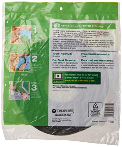 Duck Brand Self Adhesive Foam Weatherstrip Seal for Extra Large Gaps, 3/4-In x 1/2-In x 10-Ft, 1 Roll, 284426