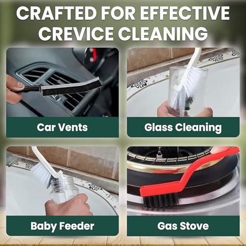 8 Pcs Crevice Cleaning Brush Set – Hard Bristle Cleaning Tools for Grout, Gaps & Narrow Spaces – Multi-Purpose Grout Brush, for Cleaning Bathroom, Shower, Window Tracks, Kitchen - color: Black, White, Red, Yellow