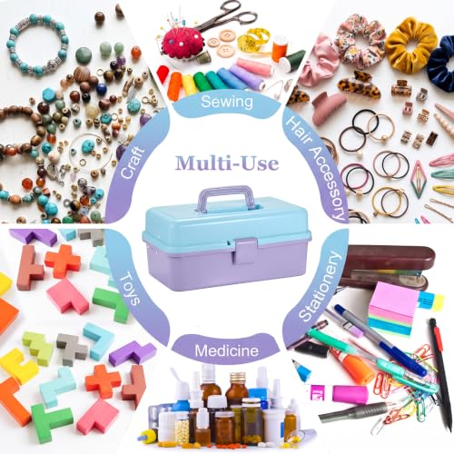 BTSKY 3-Layer Plastic Dividing Storage Box Craft Organizer and Storage - color: Blue+Purple