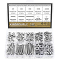 152 Pieces #10-24 x 1/4", 5/16", 3/8", 1/2", 5/8", 3/4", 1", 1-1/4", Button Head Socket Cap Screws Nuts Washers Assortment Kit, 304 Stainless Steel, Fully Machine Thread - size: #10-24, style: Button Head