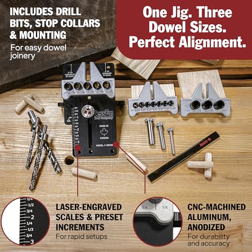 JessEm 08350MK Dowel Jig Master Kit, 1/4 3/8 1/2 Doweling Jig Woodworking