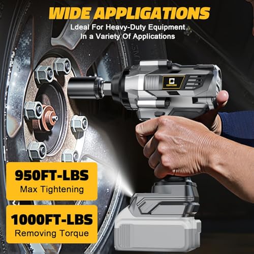 Cerycose Cordless Impact Wrench 1000FT-LBS Compatible with Dewalt Battery, 1/2 inch Brushless Electric 1360N.m Impact Gun Includes LED Work Light, High Torque Impact Driver, Bare Tool Only - size: 1/2inch, style: Fit for DeWalt(1000FT-lbs)