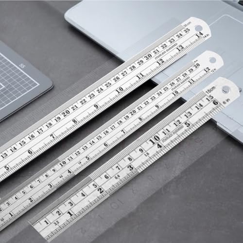 Stainless Steel Metal Ruler,6, 8, 12, 14 Machinist Ruler, with Inch and Metric Graduations,Pack of 4 (6, 8, 12, 14 inch)