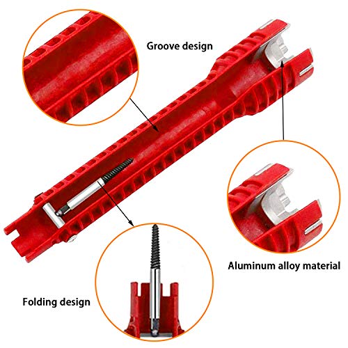 8-in-1 Faucet & Sink Installer Wrench - Red, Plastic, Ratchet, Plumbing Tool - Includes 2 Replaceable Heads (34mm & 40mm), 40 Washer Gaskets, 2 Thread Seal Tape - Plumbing Wrench