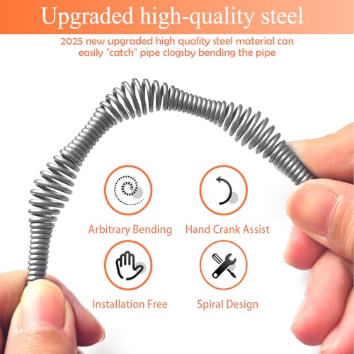 33 Feet Drain Snake Auger, Plumbing Snake Drain Hair Clog Removal Tool, Heavy Duty Toilet Snake Auger, Sink Unclogger Drain Cleaner Tool for Bathroom Kitchen Tub Shower with Gloves