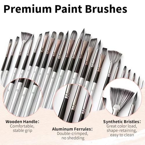 25pcs Paint Brush Set, Professional Artist Paint Brushes for Acrylic Painting, Oil, Watercolor, Gouache, with Paint Spatula and Cloth Roll - Art Supplies for Artists and Beginners