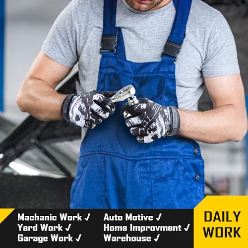 COOLJOB Mechanic Safety Work Gloves, Enhanced Anti-Slip Grip Tactical Gloves, Touchscreen, Breathable, Ultra-Soft, S-XL - color: Skull, size: X-Large