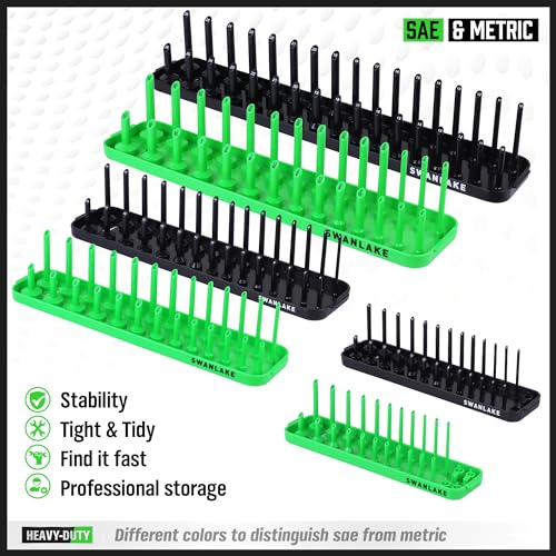 SWANLAKE Socket Organizer Tray, 6-Piece Socket Holder Tray, SAE and Metric, 1/4", 3/8", and 1/2" Drive Sockets Organizer for Toolboxes - style: 6PCS Long