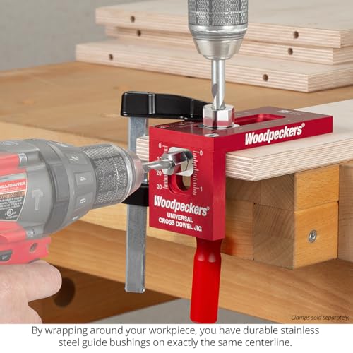 Woodpeckers Universal Cross Dowel Jig, Deluxe Kit, Includes 7 Drill Guide Bushings, USA Made, Accomodates All Cross-Dowel Sizes - UCDJ