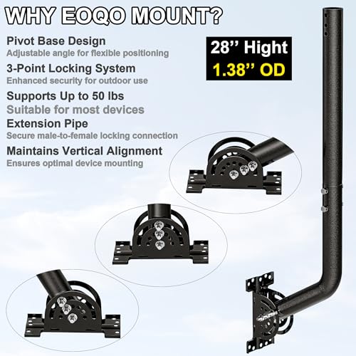 28" Heavy Duty Adjustable Antenna Wall Mount – Iron Spray Paint J-Pole Solid Mast Bracket for Starlink (Adapter Required), TV Antennas, Weather Stations – 1.38" OD Pivot Base (2-Pack Black) - color: 28‘’ Long Wall Mount Black 2-Pack