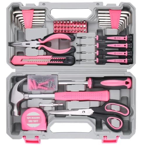 WINNER 150-Piece Pink Color All-Purpose Household Tool Kit in Toolbox Case - size: 150-Pc. Pink Tool Kit