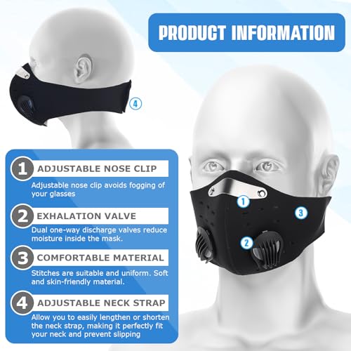 Chicingyou 20 Pcs Neoprene Dust Mask Breathable Anti Pollution Respirator Face Protection with Activated Carbon Filter - color: Multicolor