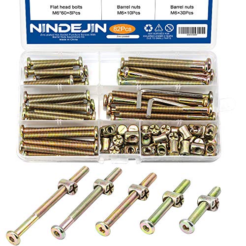 NINDEJIN 82 PCS M6 Hex Socket Screw Bolts Nuts Assortment Kit for Baby Bed - size: 82pcs M6 40mm-80mm