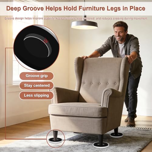 Furniture Sliders for Carpets - Anti-Slip Groove for More Secure Grip - size: 4.3in Round 4Pack