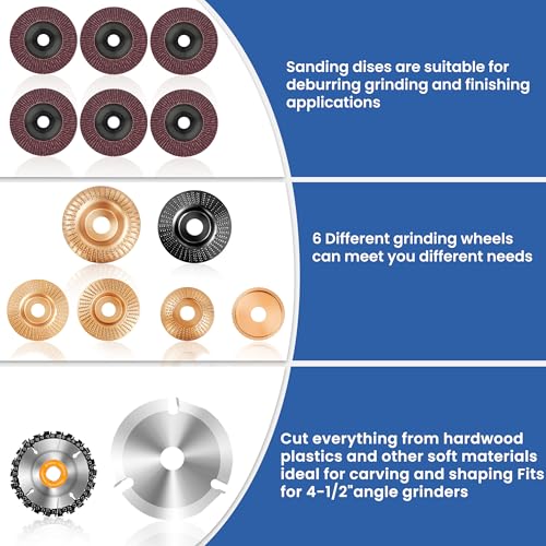 15 Pcs Wood Carving Disc Set, 4 1/2 Inch Grinding Wheels