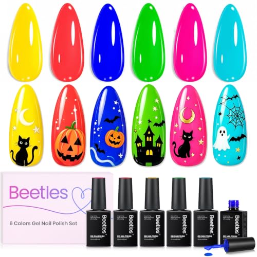 Beetles Halloween Gel Nail Polish Set, 6 Colors Fall Gel Nail Polish Set - color: Dreamy Summer
