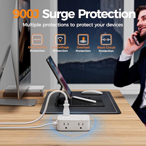 TESSAN Surge Protector Power Strip with 900J Surge Protection, 5 Ft, White - color: White with 1 USB C, size: 5 feet