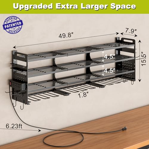 Power Tool Organizer Wall Mount, 12-Drill 4-Tier Charging Station, Black - color: Black