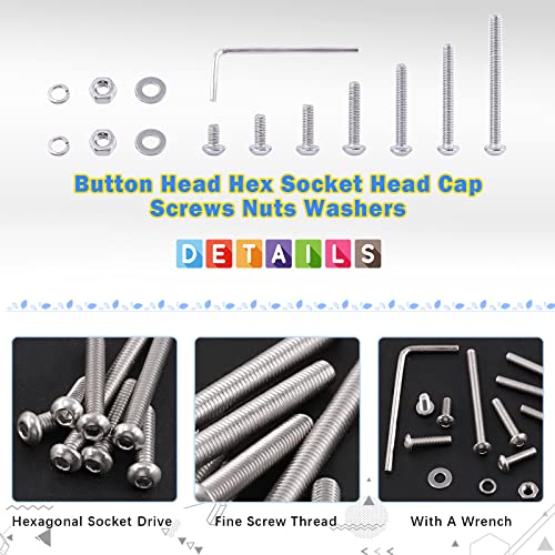 Glarks 260Pcs 13 Size M6 304 Stainless Steel Button Head Screws Hex Socket Cap Screws Bolts and Nuts Washers Assortment Kit with Hex Wrench for Machinery Furniture Car Repair - size: M6 screw assortment kit