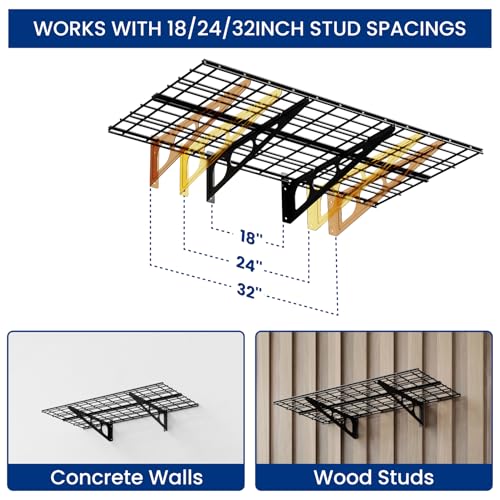 FLEXIMOUNTS 2-Pack 2x4ft Garage Shelving with Hooks, 600lbs Load, Black - color: Black, size: 2 pack-2x4 ft w/hooks