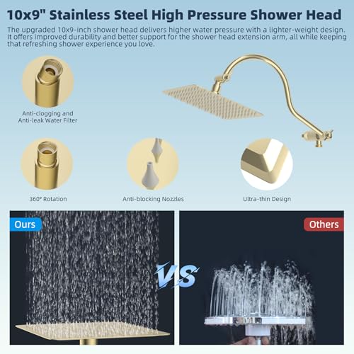 Hibbent All Metal cUPC Certified High Pressure Rainfall 10'' Shower Head - color: Brushed Gold, style: Square 10''