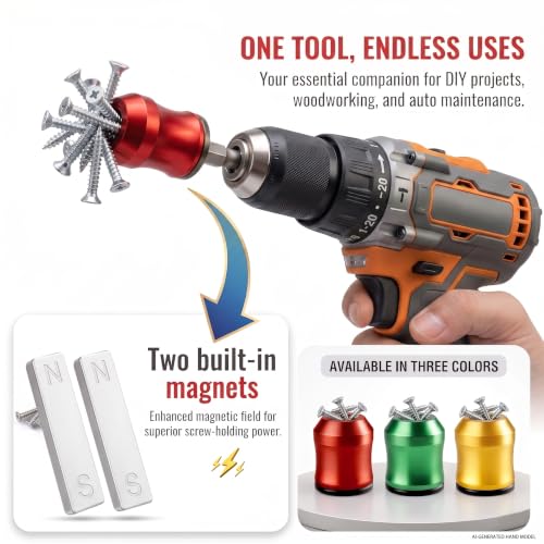 Magnetic Screw Holder, 3 Pack Bit Magnetizer Rings for 1/4 Inch Hex Bits, Removable Magnetic Drill Bit Holder for Overhead, Tight-Space and DIY Work