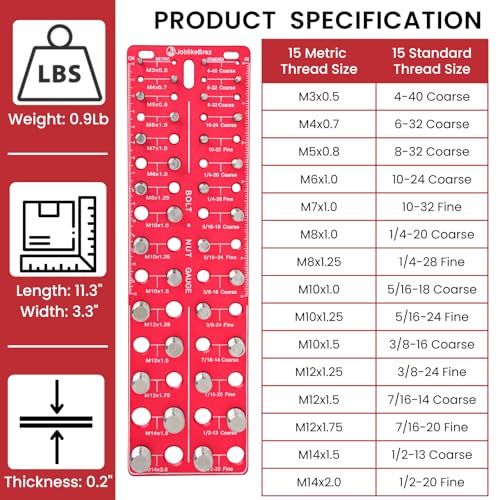 Thread Checker, Rustproof Nut and Bolt Thread Checker, Wall-Mountable Bolt Size Finder Tool, SAE & Metric Thread Gauge, Bolt and Nut Sizer for Quick Measurement - size: 30 Thread Checker